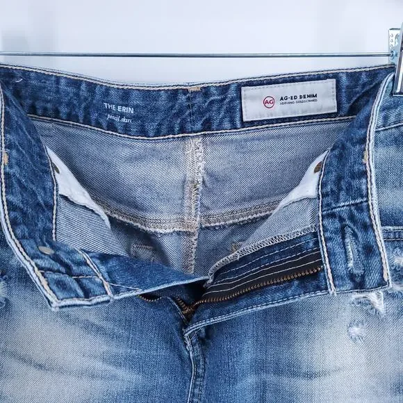 AG The Erin Y2K Boho Distressed Mini Pencil Skirt Raw Hemline Side Slit 28 - Picture 7 of 11